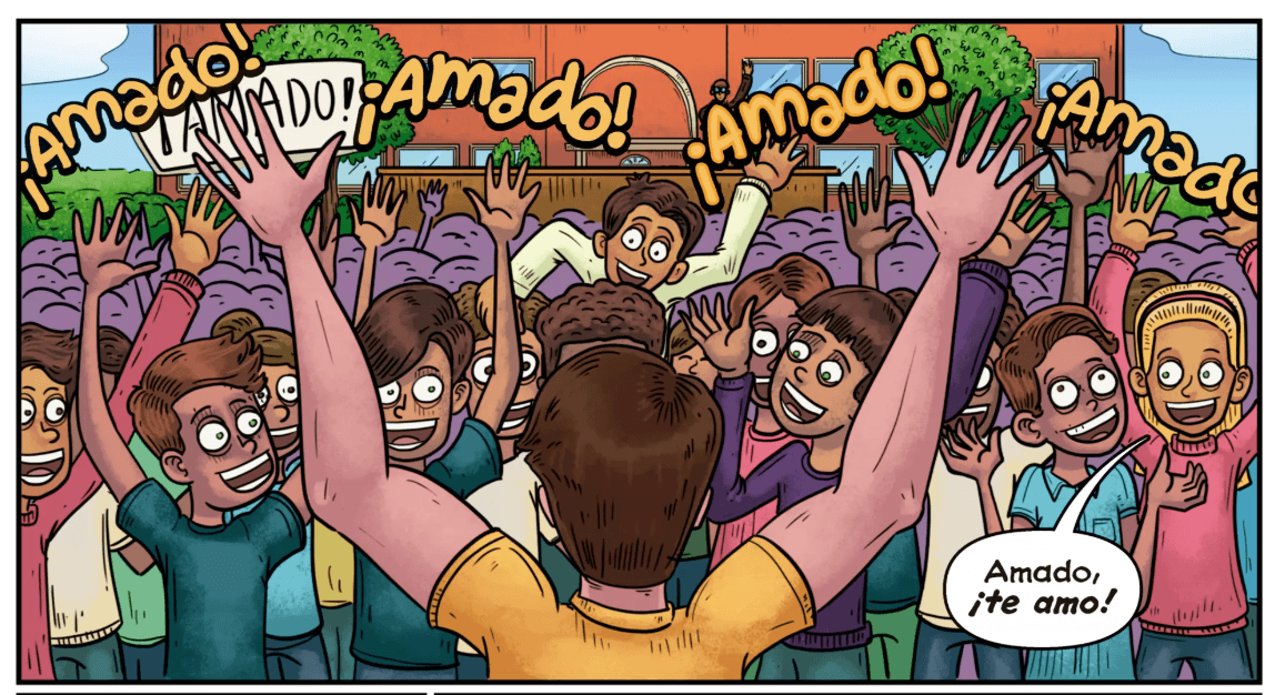 Amado surrounded by his adoring fans in Me llamo V&iacute;ctor